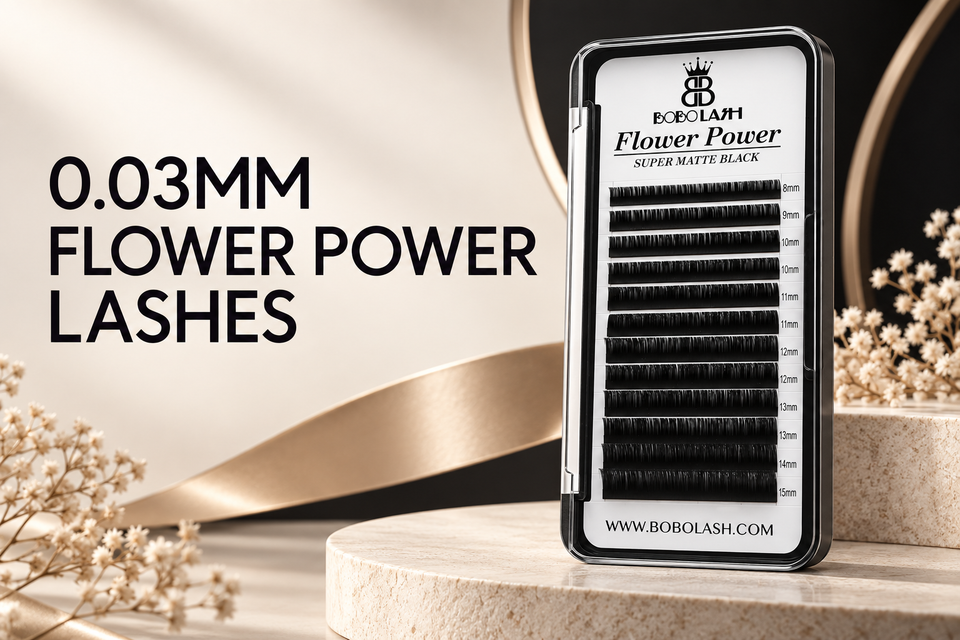 BOBOLASH 0.03mm Flower Power Shimmy-Free Lashes true matte black mixed-length tray