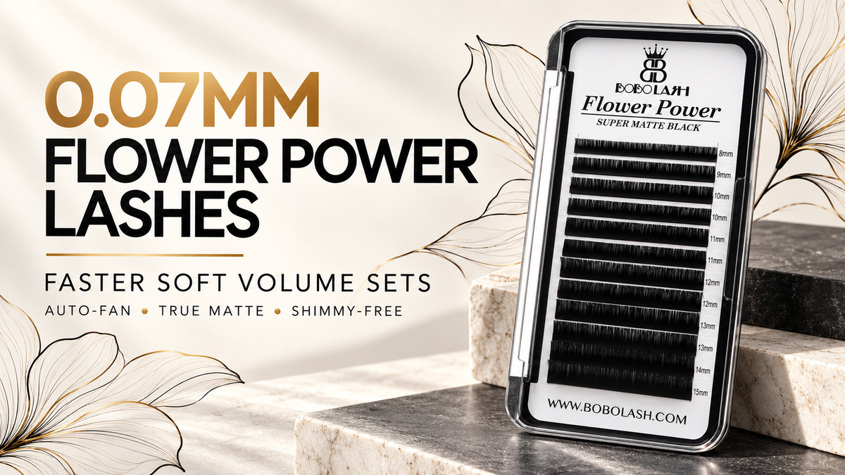 0.07mm Flower Power shimmy-free lashes for faster soft volume sets