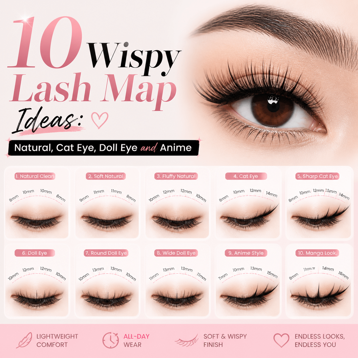 10 Wispy Lash Map Ideas: Natural, Cat Eye, Doll Eye and Anime - BOBOLASH