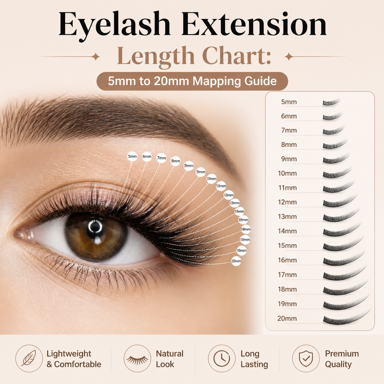 Eyelash Extension Length Chart: 5mm to 20mm Mapping Guide