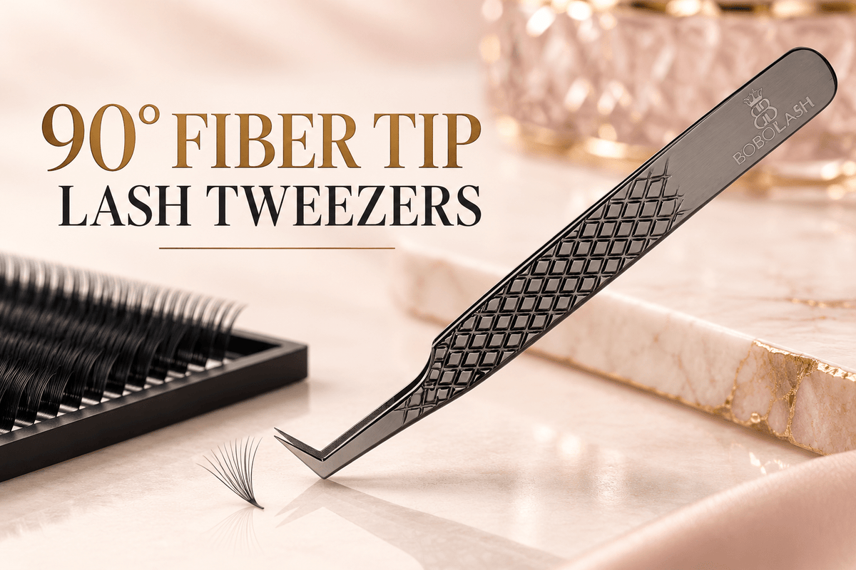 90° Fiber Tip Lash Tweezers: Professional Volume Fan Guide - BOBOLASH