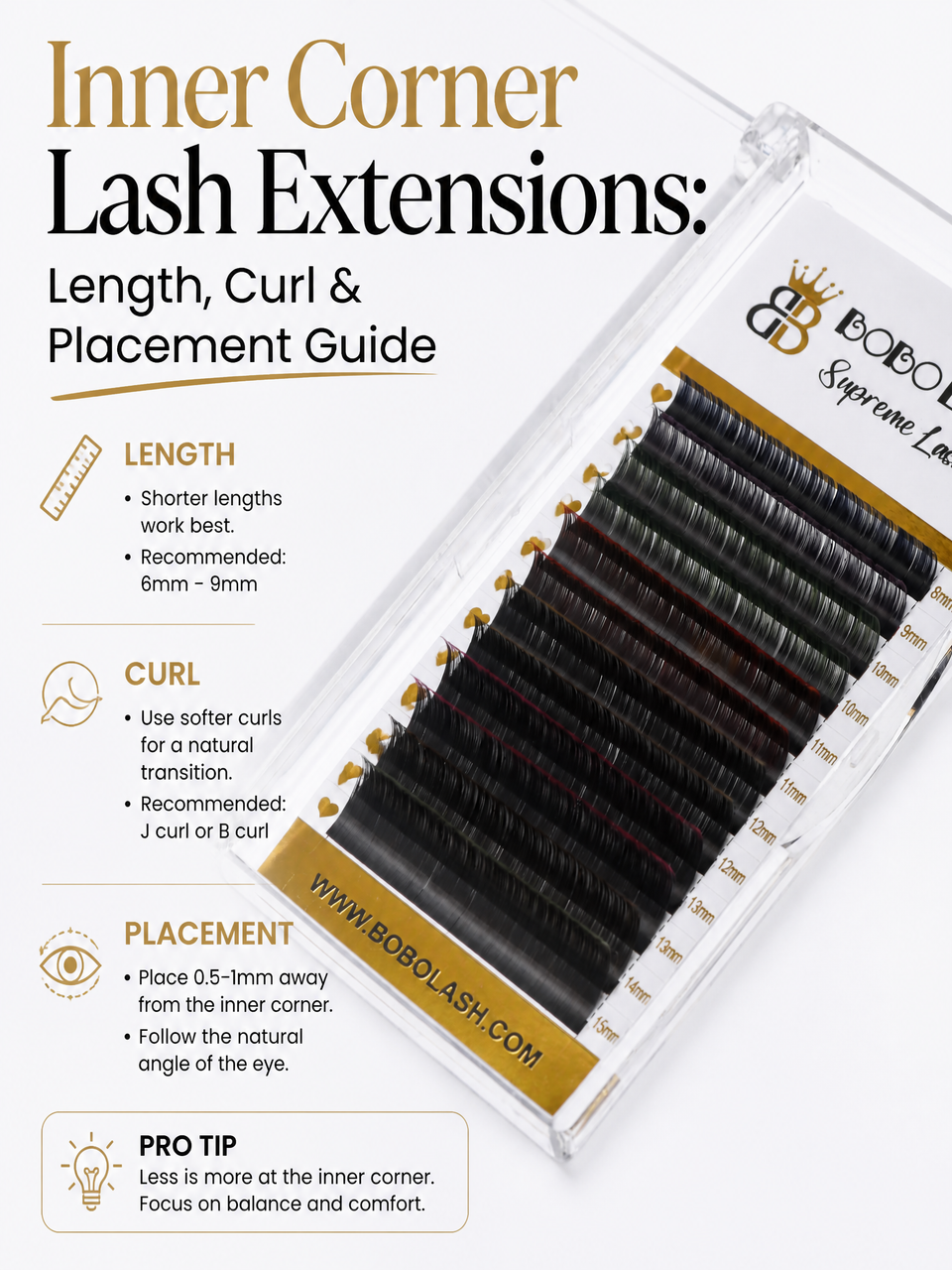 Inner Corner Lash Extensions: Length, Curl & Placement Guide