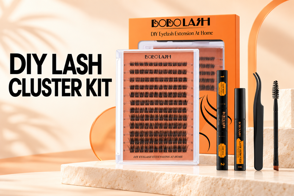 BOBOLASH B04 DIY Lash Cluster Kit with mixed-length lash clusters, bond and seal, remover, tweezers and spoolie