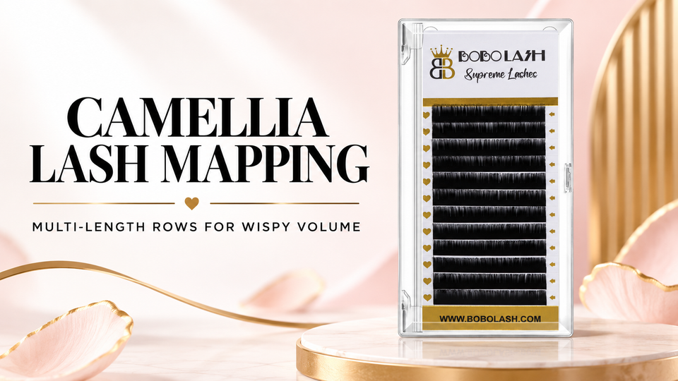 BOBOLASH 0.05 Camellia Multi Length Volume Lashes mapping guide for wispy volume sets