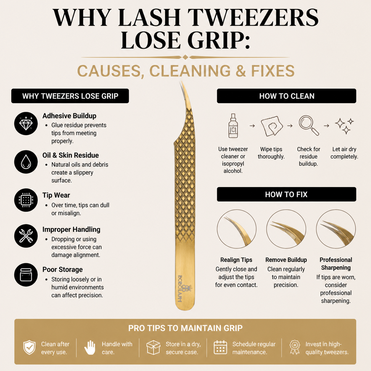 Professional lash tweezers for checking tip grip and alignment - BOBOLASH