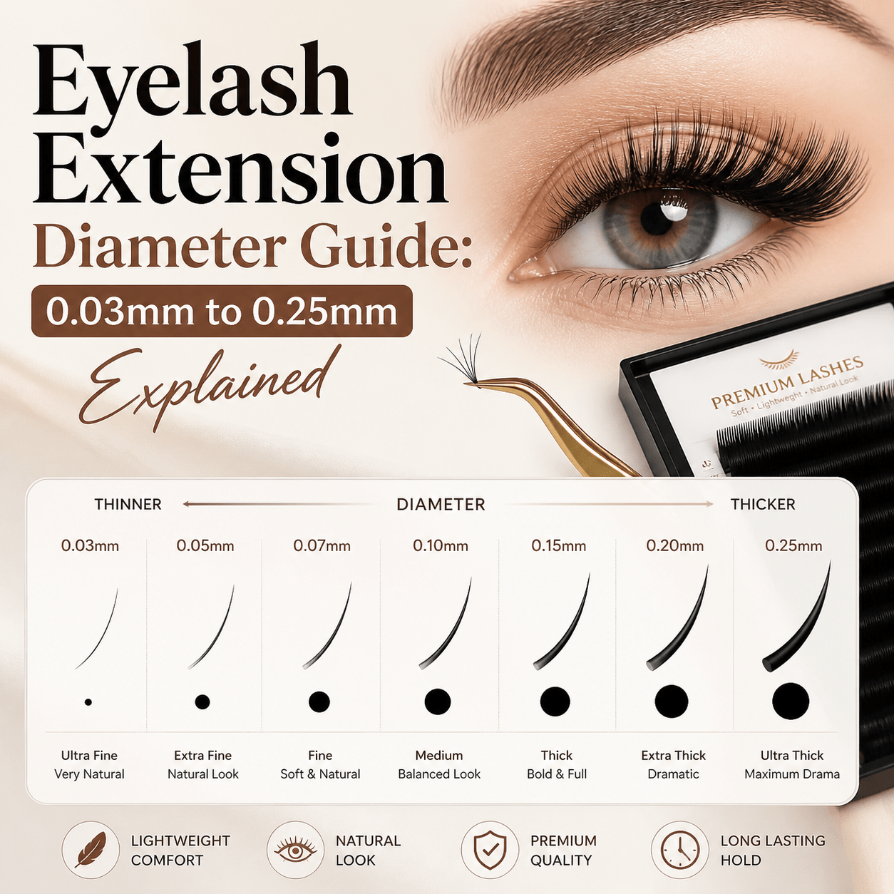 Eyelash Extension Diameter Guide: 0.03mm to 0.25mm Explained - BOBOLASH