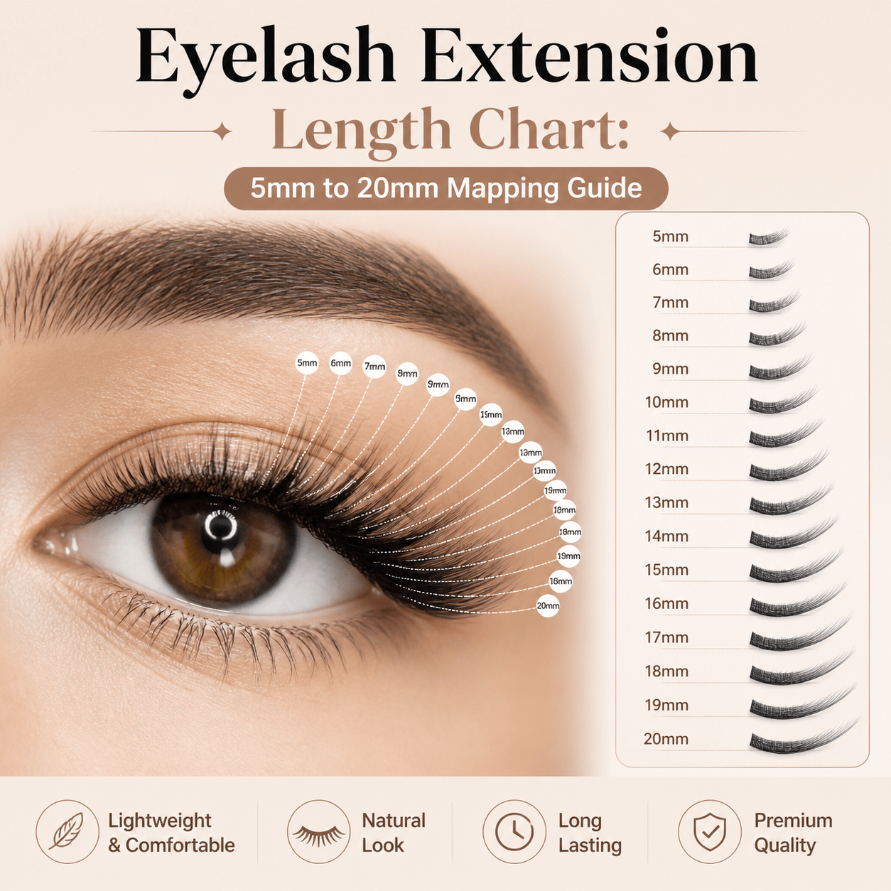 Eyelash Extension Length Chart: 5mm to 20mm Mapping Guide - BOBOLASH