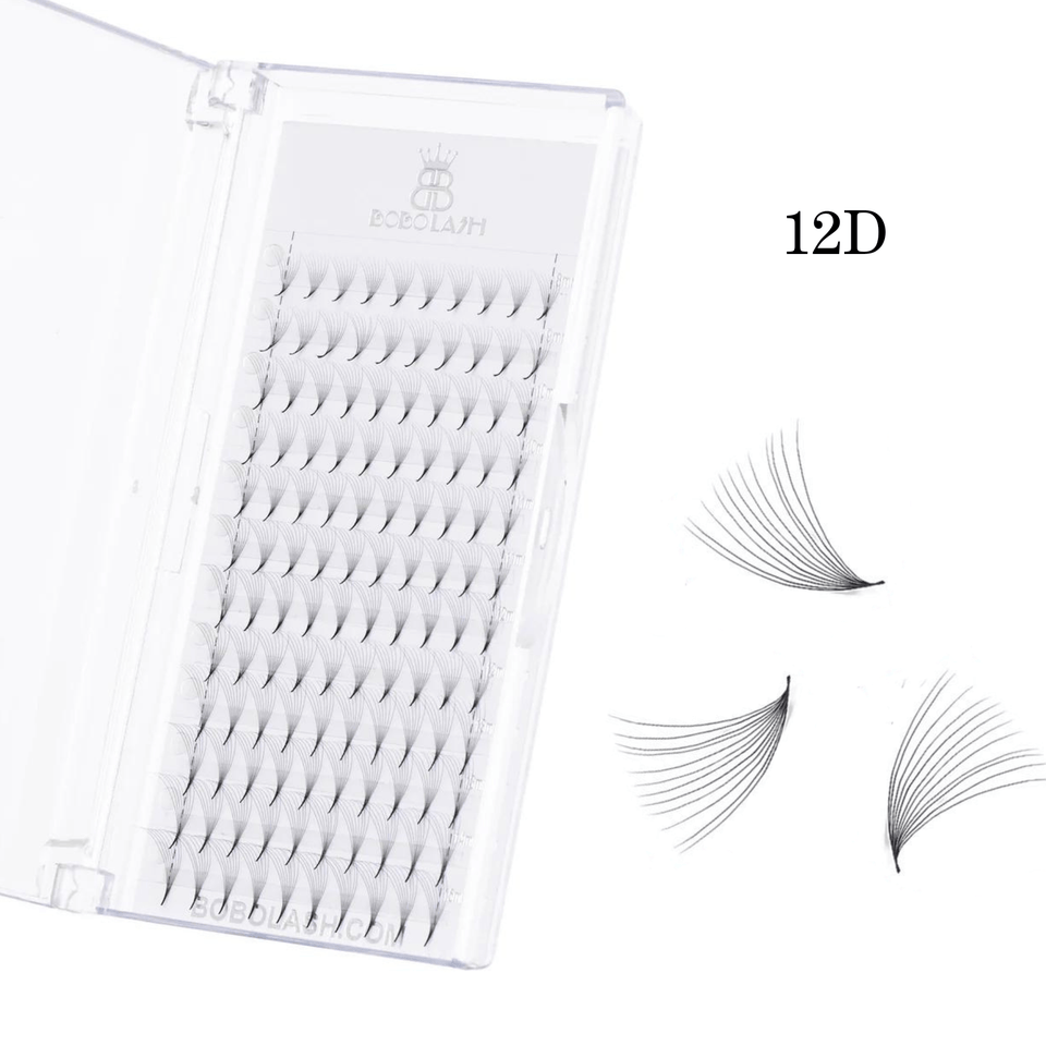 Heat-bonded 12D pointy-base premade volume lash fans by BOBOLASH