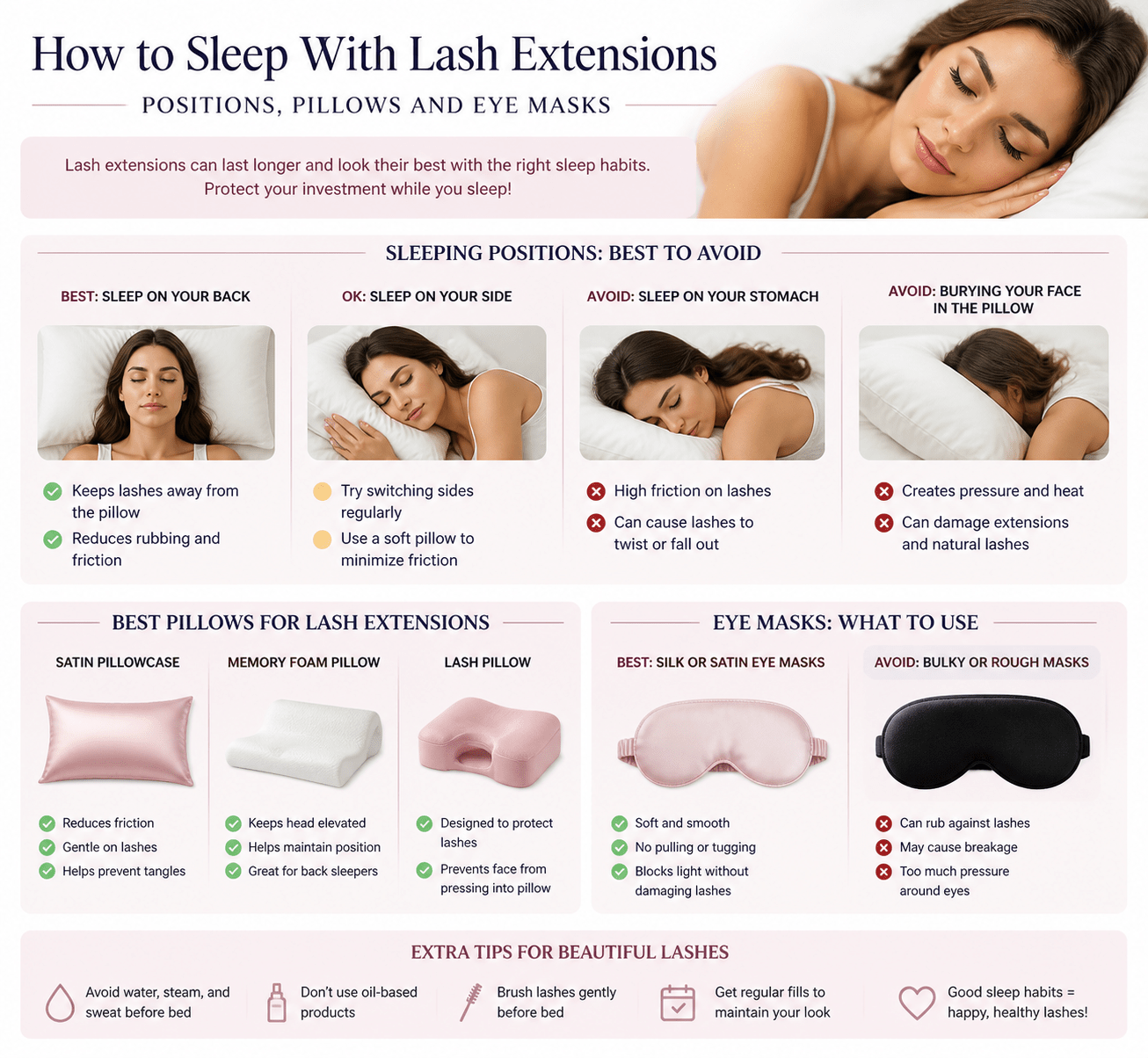 How to Sleep With Lash Extensions: Positions, Pillows and Eye Masks - BOBOLASH