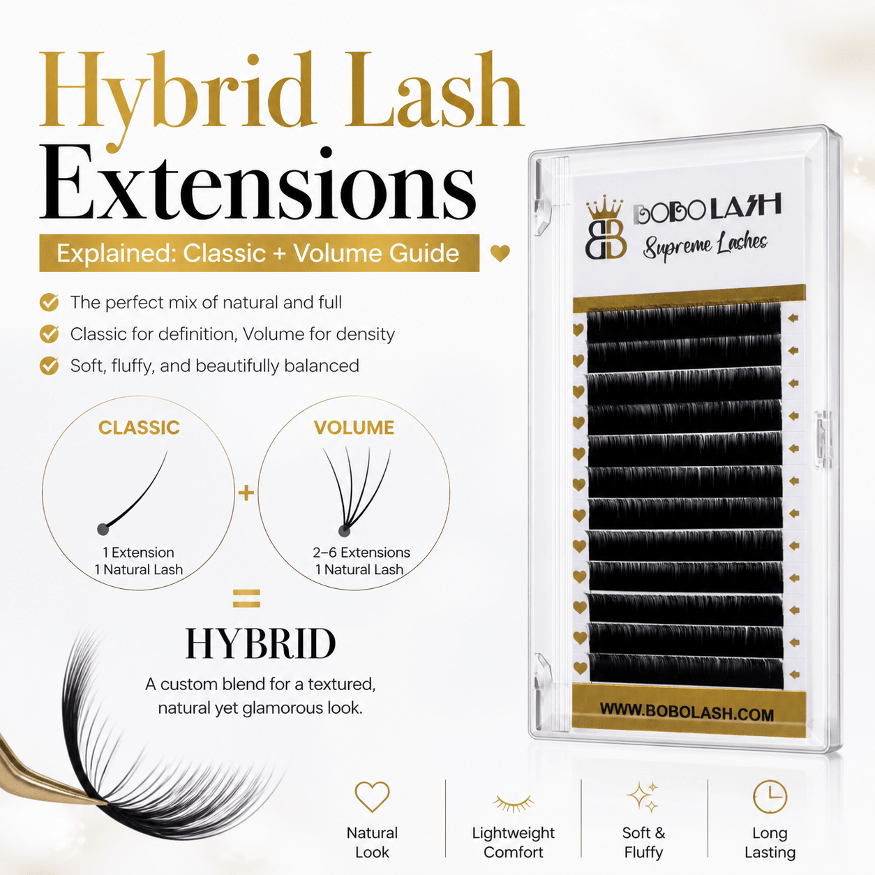 Hybrid Lash Extensions Explained: Classic + Volume Guide - BOBOLASH
