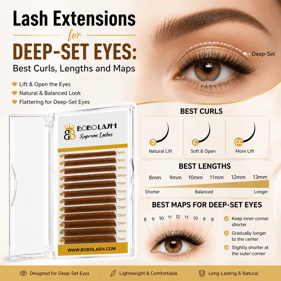 Lash Extensions for Deep-Set Eyes: Best Curls, Lengths and Maps - BOBOLASH