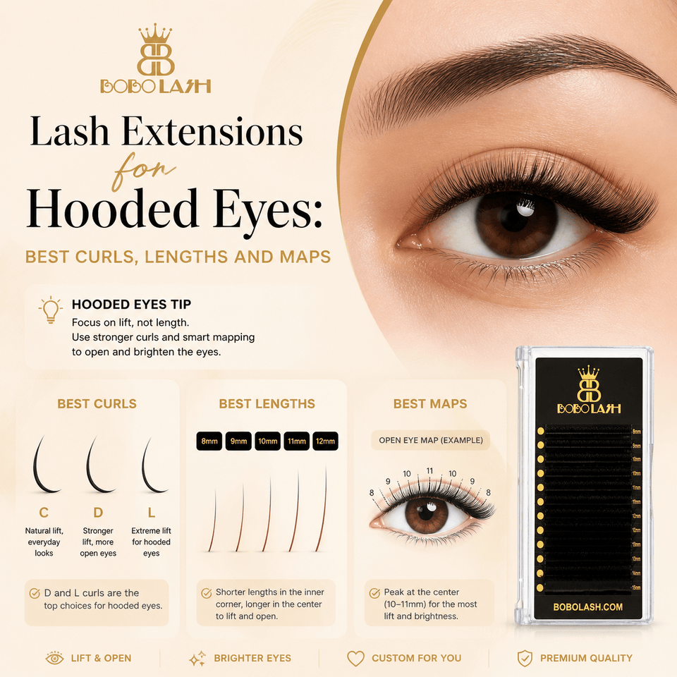 Lash Extensions for Hooded Eyes: Best Curls, Lengths and Maps - BOBOLASH