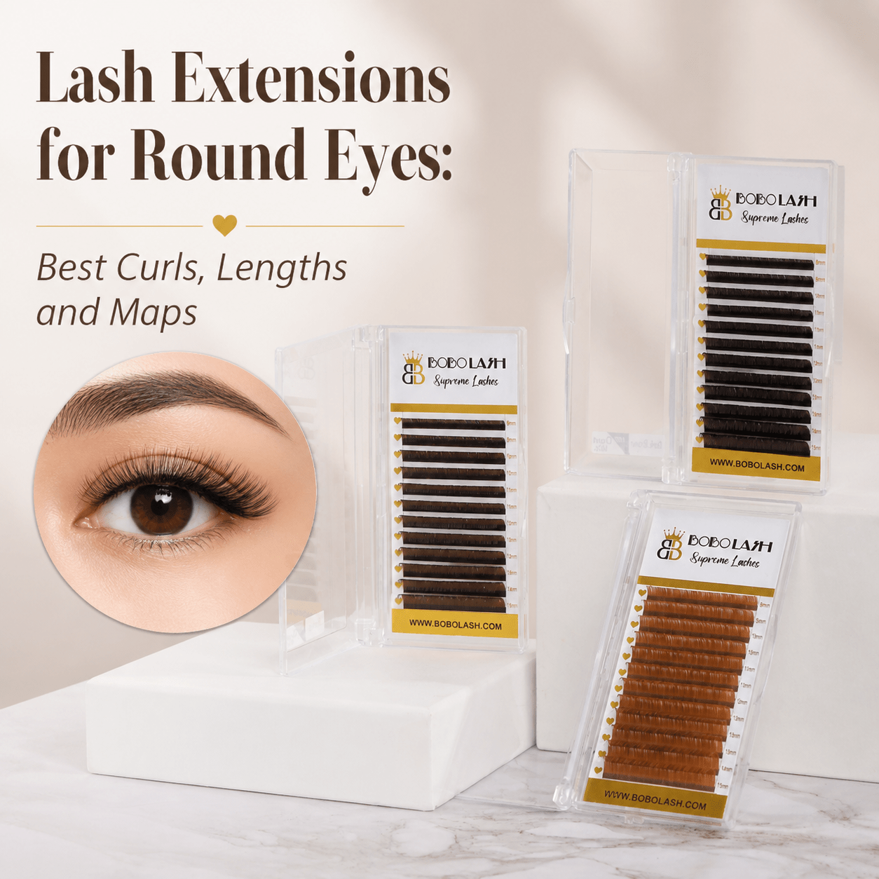 Lash Extensions for Round Eyes: Best Curls, Lengths and Maps - BOBOLASH