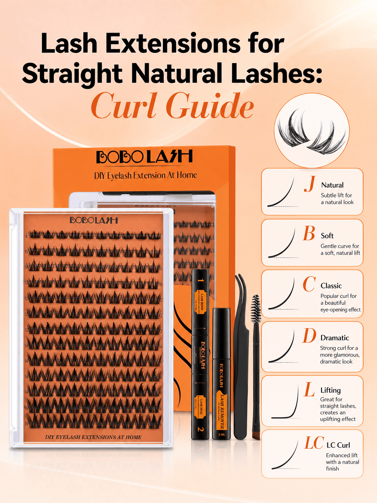 Lash Extensions for Straight Natural Lashes: Curl Guide - BOBOLASH