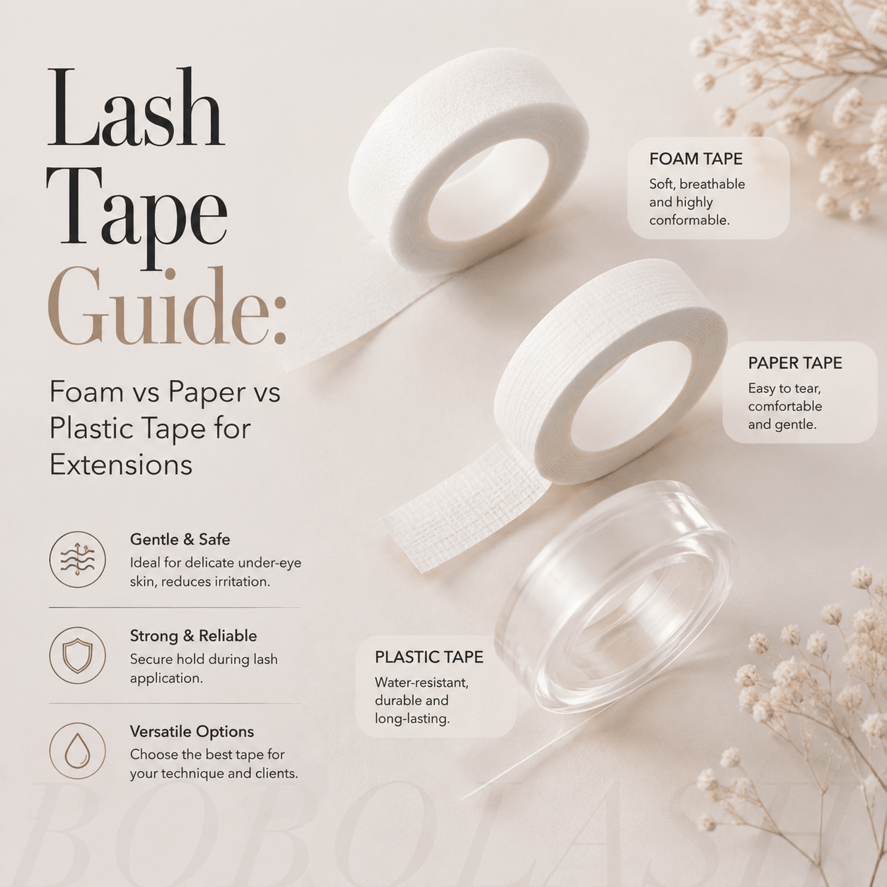 Lash Tape Guide: Foam vs Paper vs Plastic Tape for Extensions - BOBOLASH