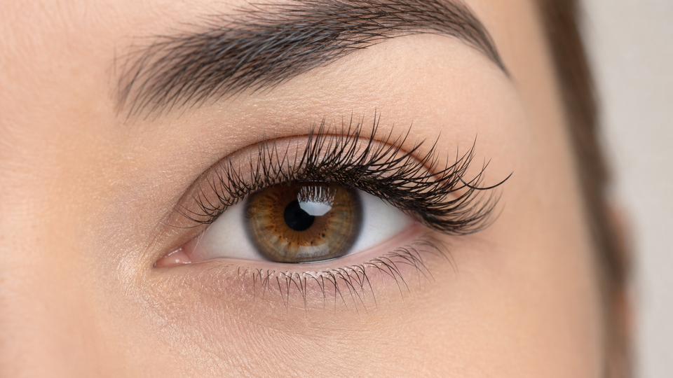 Close-up of lash extensions with a few fibers twisting and pointing sideways