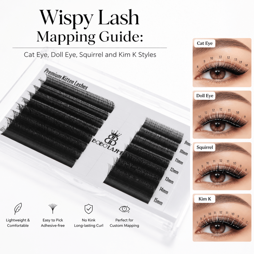Wispy Lash Mapping Guide: Cat Eye, Doll Eye, Squirrel and Kim K Styles - BOBOLASH